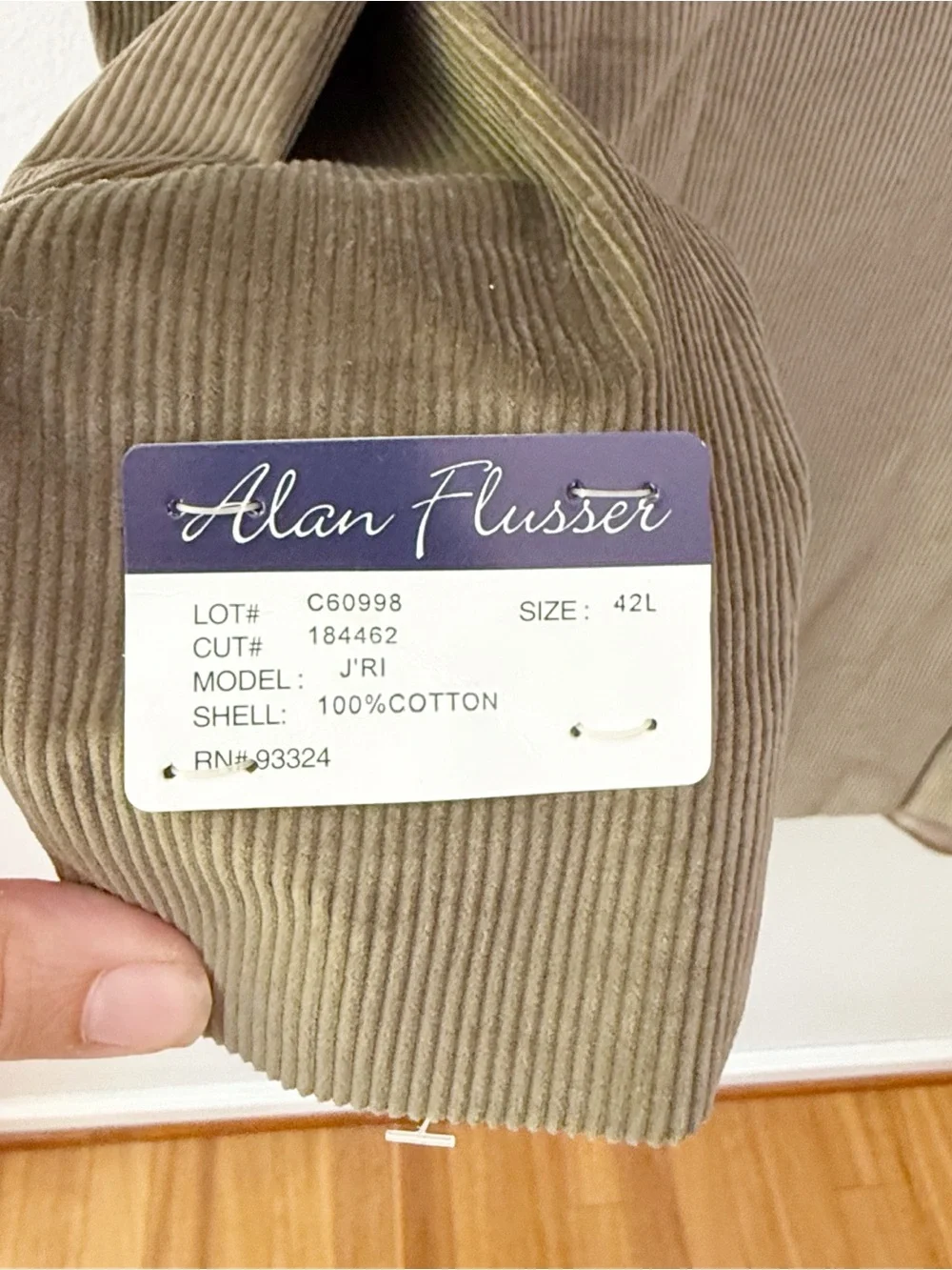 NWT Alan Flusser Men 100% Cotton Corduroy Blazer Jacket Sport Coat 42L Academia